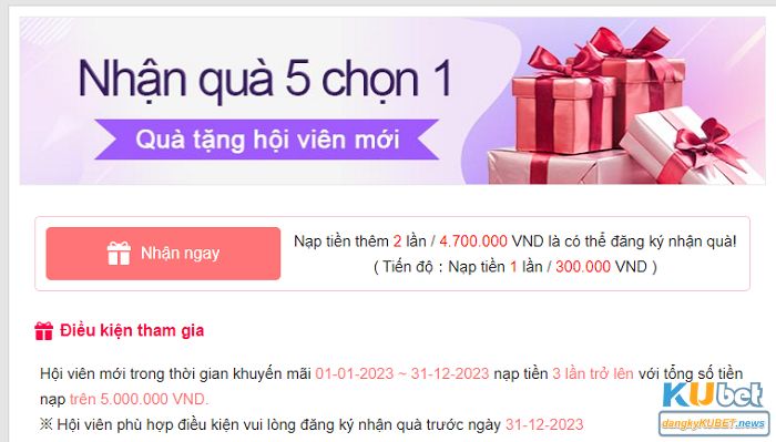 Điều kiện tham gia khuyến mãi Kubet 5 chọn 1 