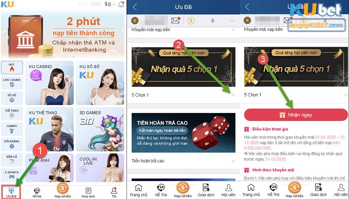 Hướng dẫn nhận khuyến mãi Kubet 5 chọn 1 cho tân thủ