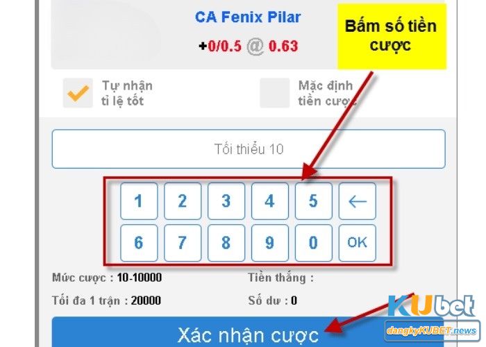 Nhập số điểm bạn muốn cá vào ô 