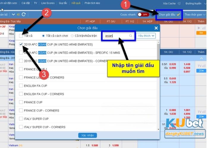 Tìm giải đấu bóng đá Kubet trên máy tính