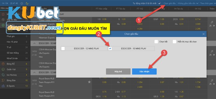 Chọn giải đấu chơi kèo 2 1/4